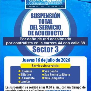 Suspensión total del servicio de acueducto del sector 3