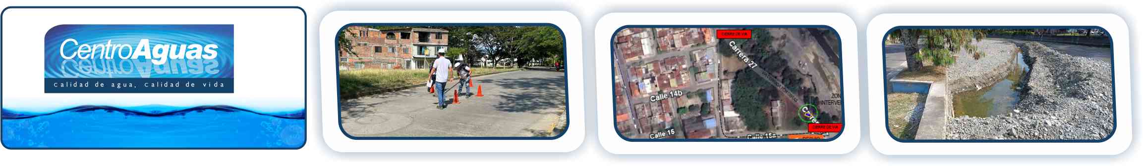 CENTROAGUAS realizará cierre de vía por instalación de chapaletas en el río Tuluá Diseño con tres imágenes del sector para obra y mapa de desvíos