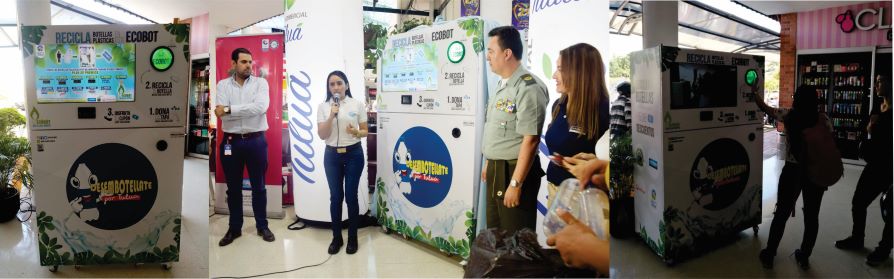 personal de Veolia, Escuela de Policía Simón Bolívar y Centroaguas en el balance de recolección de botellas a través del Ecobot imagen representativa del personal de Veolia, Escuela de Policía Simón Bolívar y Centroaguas en el balance de recolección de botellas a través del Ecobot llas