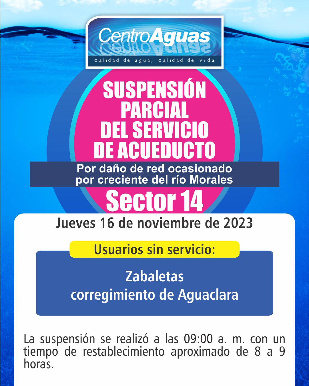 Suspensión parcial del servicio de acueducto del sector 14