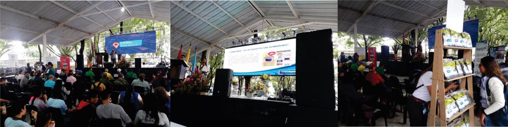 asistentes al foro, la presentación del personal de la empresa y la entrega de Agrocen a los participantes Diseños con tres fotografías donde se muestra a los asistentes al foro, lapresentación del personal de la empresa y la entrega de Agrocen a los participantes