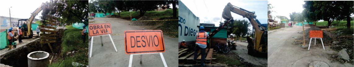 obra del barrio Escobar, vías cerradas y maquinaria en la obra Diseño de 4 fotografías que relaciona la obra del barrio Escobar, vías cerradas y maquinaria en la obra